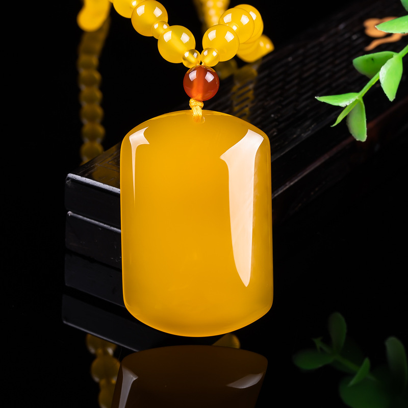 Beading - Full-color golden chalcedony plain square pendant,